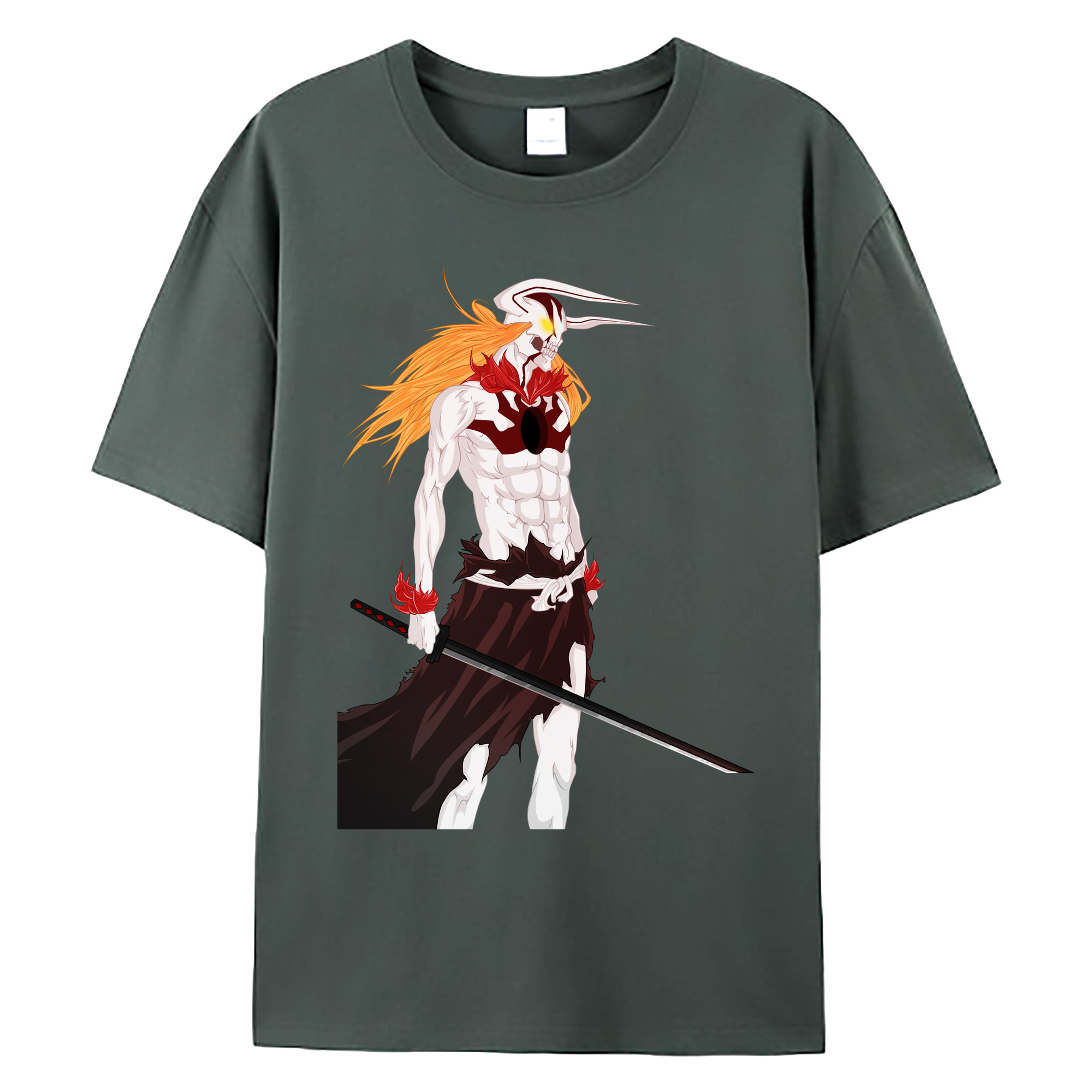 （画像用） ブリーチ 黒崎一護（くろさき いちご）BLEACH Kurosaki Ichigo 綿100％ メンズ半袖Tシャツ｜肌触りやわらか＆通気性